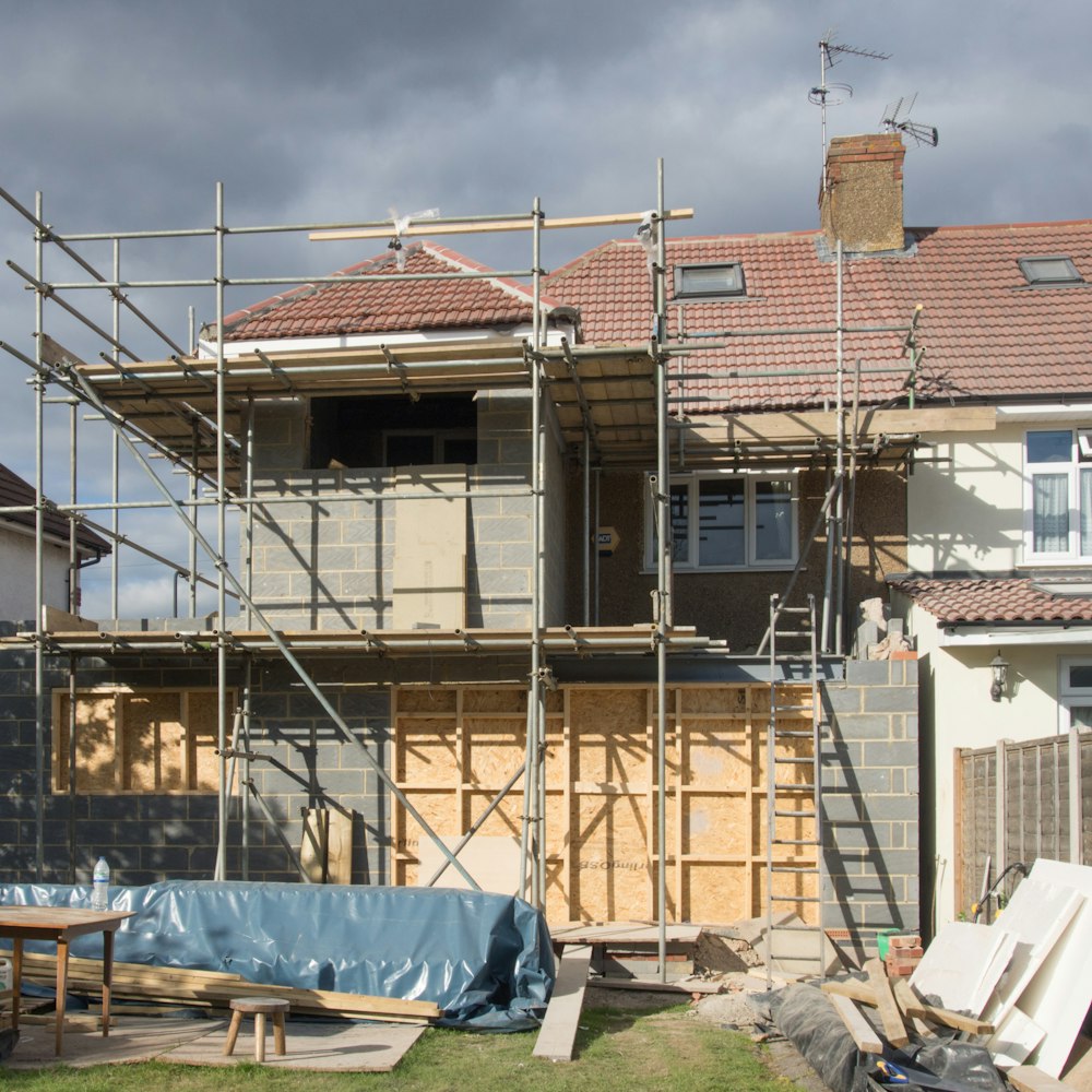 Two-storey rear extension under construction in Christchurch, Dorset